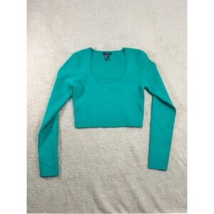 Forever 21 Teal Long Sleeve Square Neck Cropped‎ Sweater Top Women's Size L